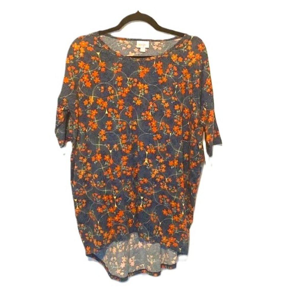 LuLaRoe Irma XS Tunic Top High Low Floral Multicolor Blue Red Yellow Green